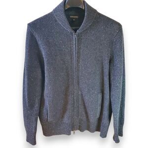 Banana Republic Mens Large Cardigan Sweater Zip Pockets Heather Gray Wool Blend